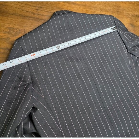 Mens Black Pinstripe Blazer 38S Wool Feel By Burnei Hand Tailored - Picture 7 of 16
